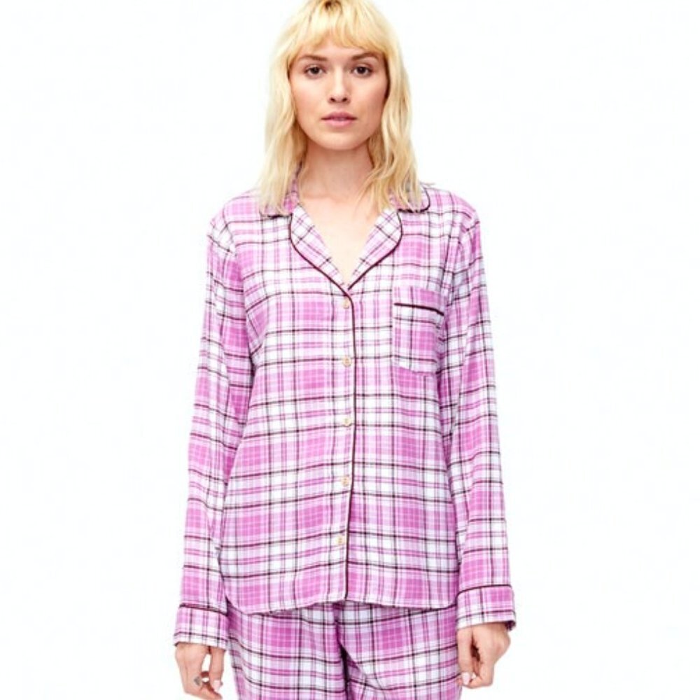 Ugg Flannel Pajama Top Women's Size M Purple Plaid Long Sleeve Loungewear Shirt